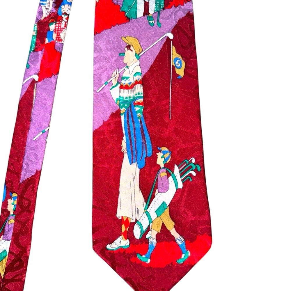Vintage Pierre Balmain Couture Silk Tie – Golf Scene & Crowd Print